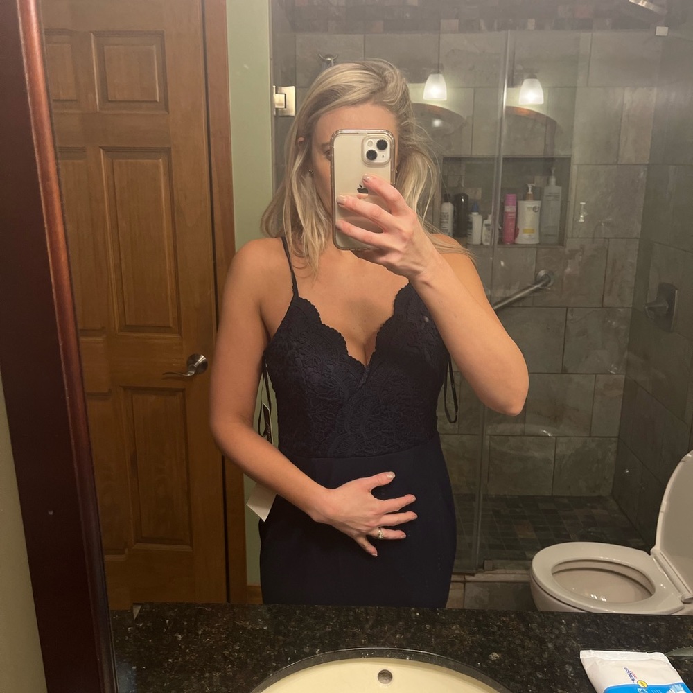 Navy blue wedding guest formal long dress - Picture 4 of 4